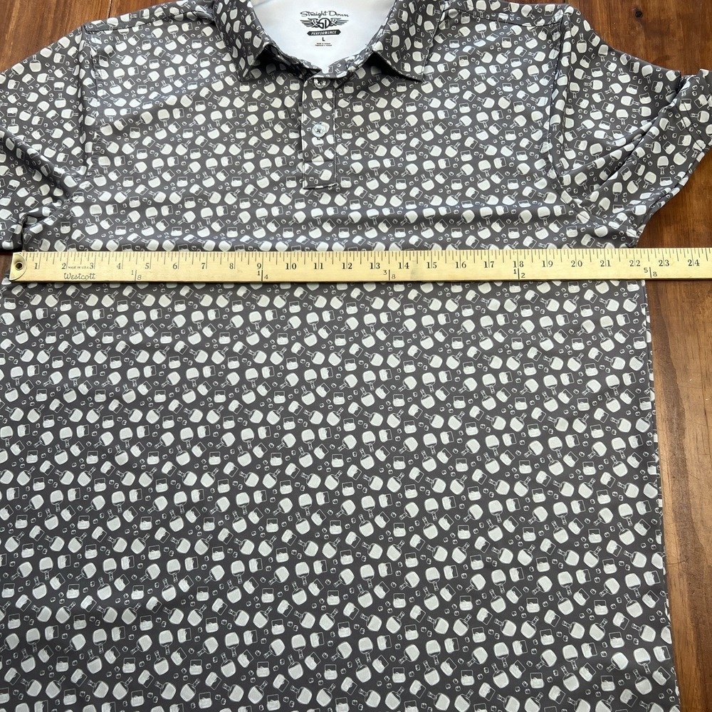 Straight Down Performance Golf Polo‎ Shirt Men's Large Gray Bourbon Bottle Print - Picture 7 of 12